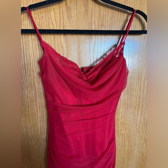 HOUSE OF CB 'Nalini' Holly Red Mesh Corset Maxi Dress - Picture 8 of 10